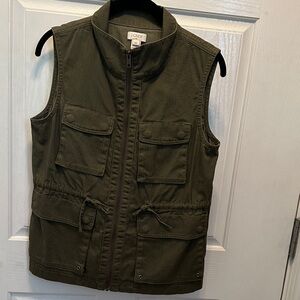 J. Crew Dark Green 100% Cotton Sleeveless Vest Cinched Waist Size XS